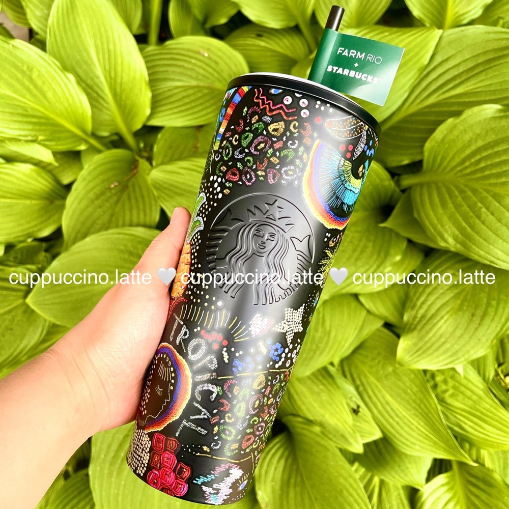 🌈SOLD OUT🌴Starbucks + FARM Rio Black Tropical ‘Borogodo’ SS Tumbler & Bottle - Picture 2 of 16